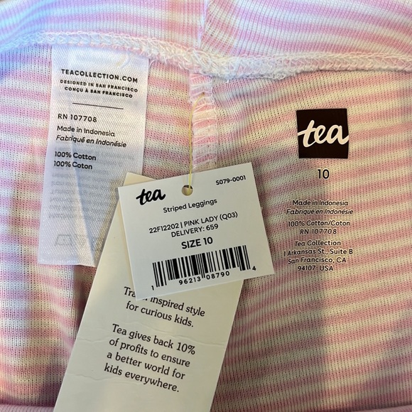 NWT Pink White Stripe Tea Leggings - Picture 4 of 5